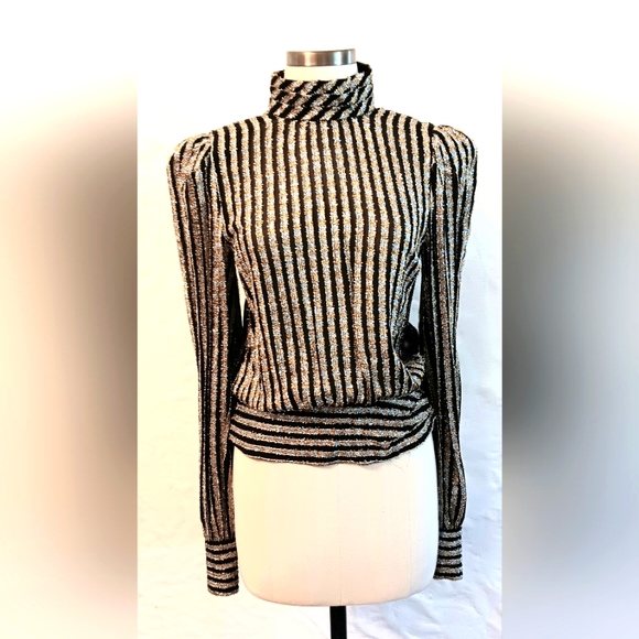 Rimini Tops - Wow! Vintage 80s sheer metallic sparle Victorian style shirt. Small Rimini